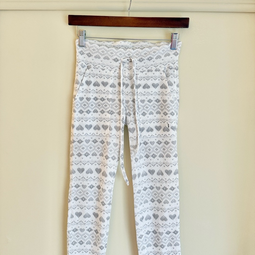 Aerie size Small Petite heart print thermal pj bottoms tie front detail